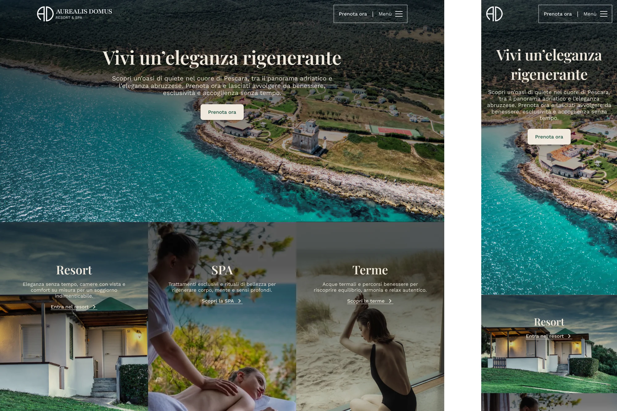 Anteptrima del mockup della Homepage del sito di Aurealis Domus