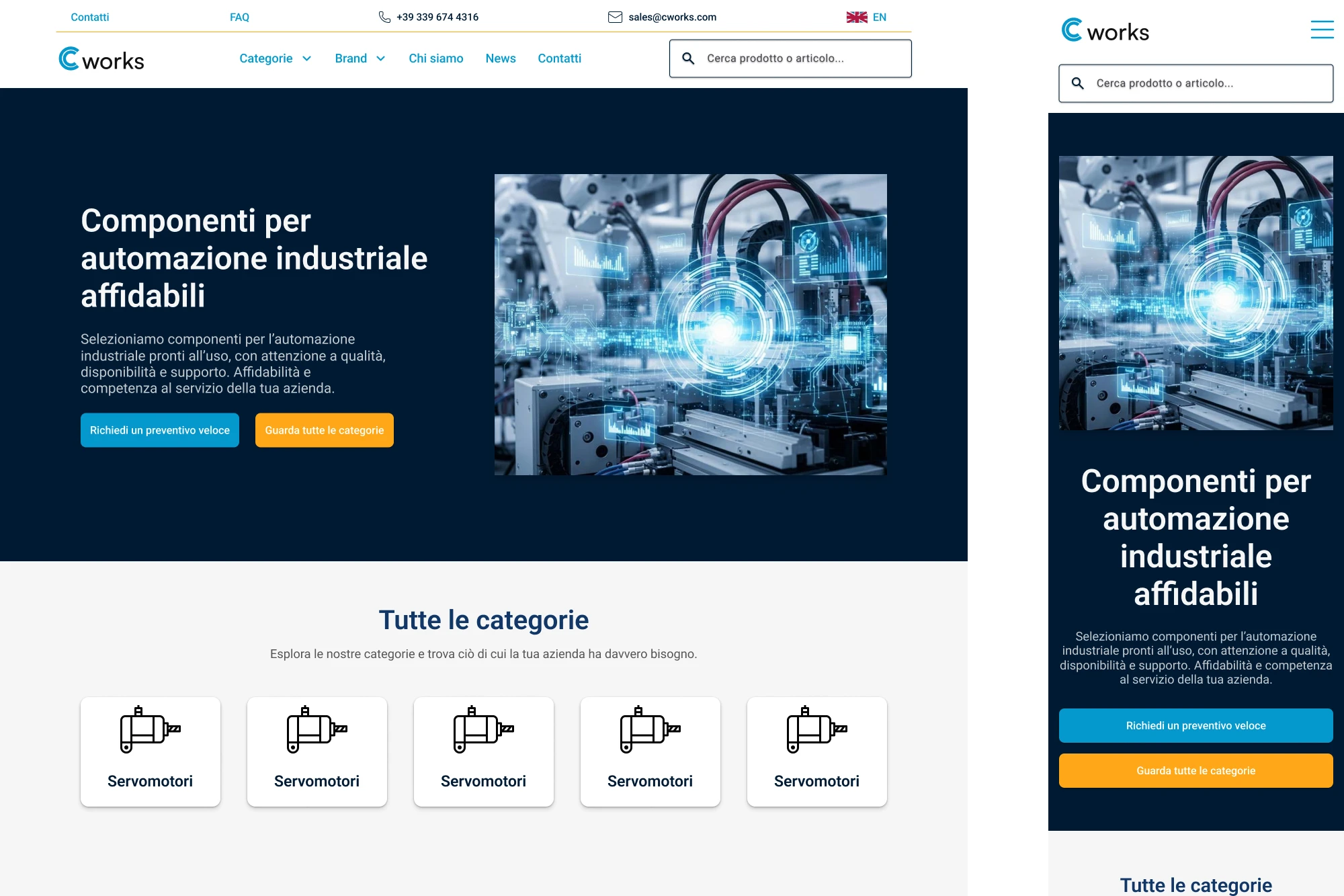Anteptrima del mockup della Homepage del sito di Cworks
