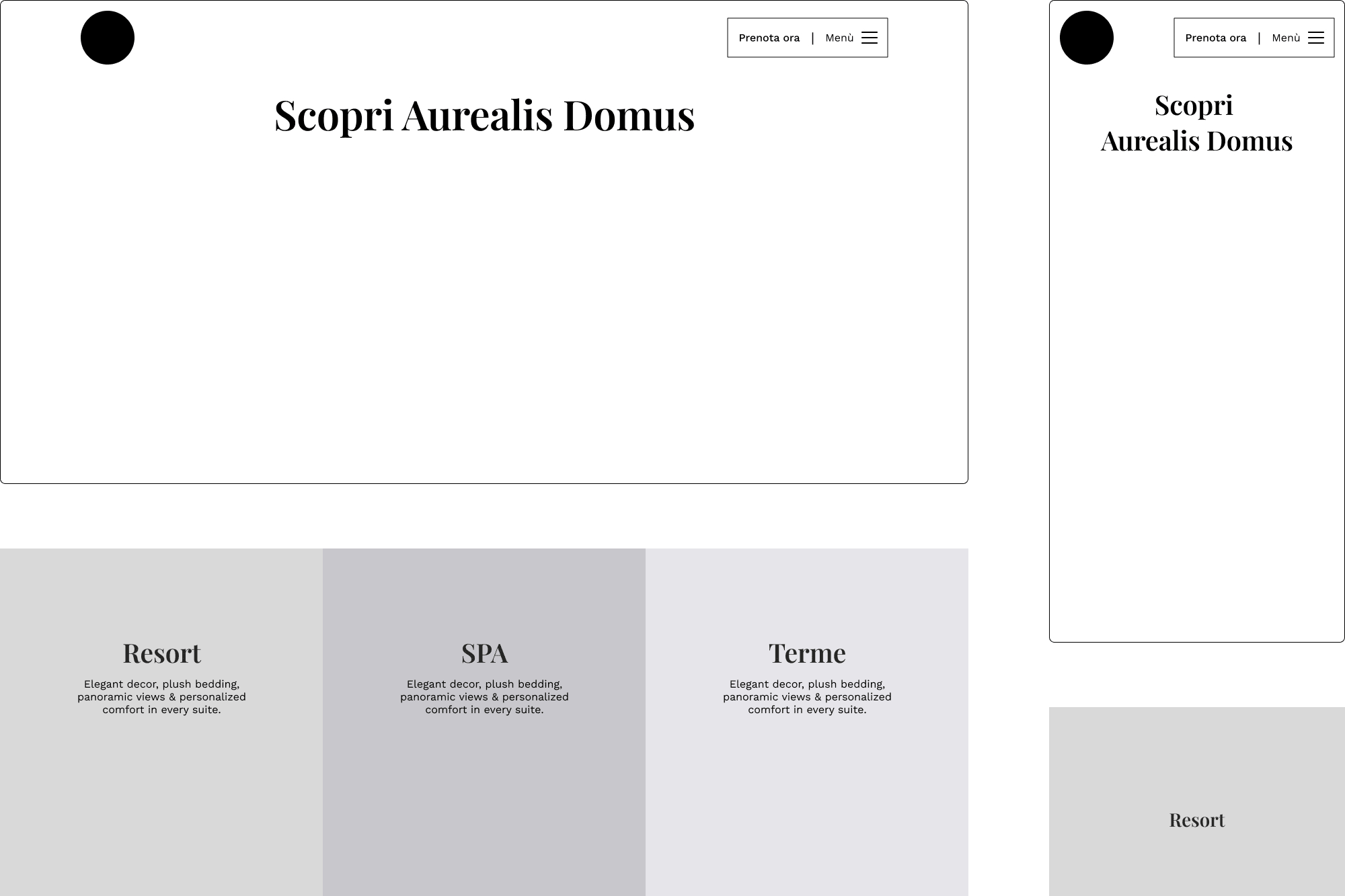Anteptrima del wireframe della Homepage del sito di Aurealis Domus.