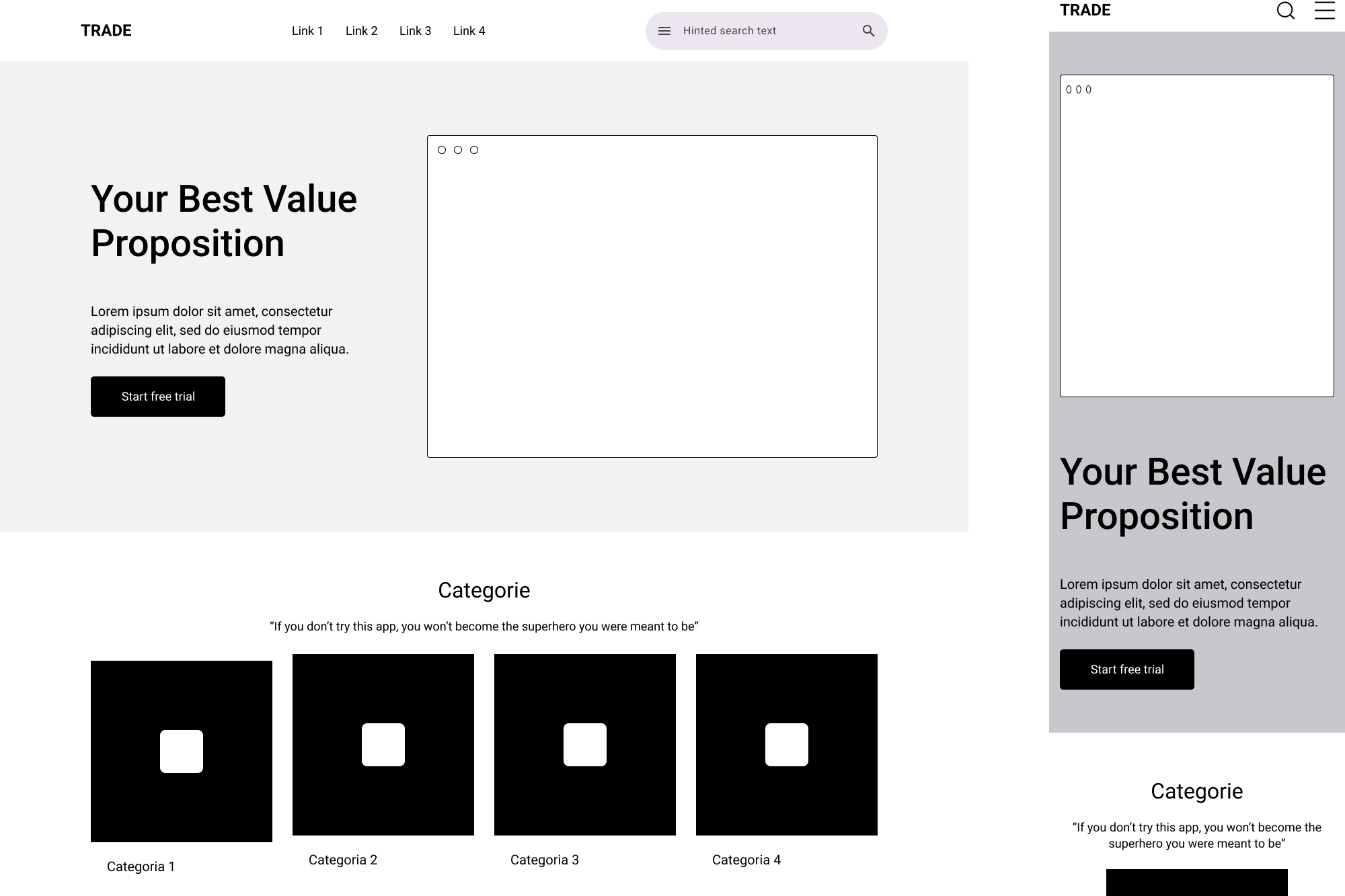 Anteptrima del wireframe della Homepage del sito di Cworks