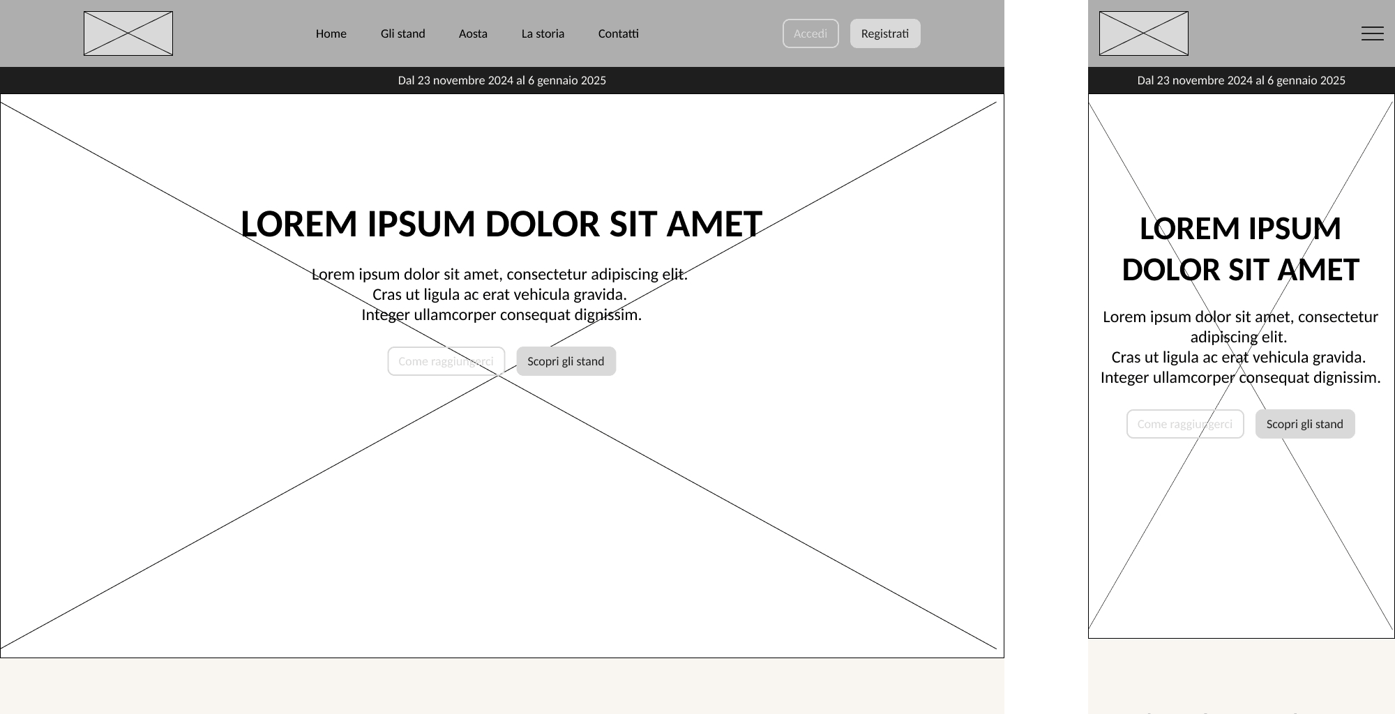 Anteptrima del wireframe della Homepage del sito di Natale ad Aosta.