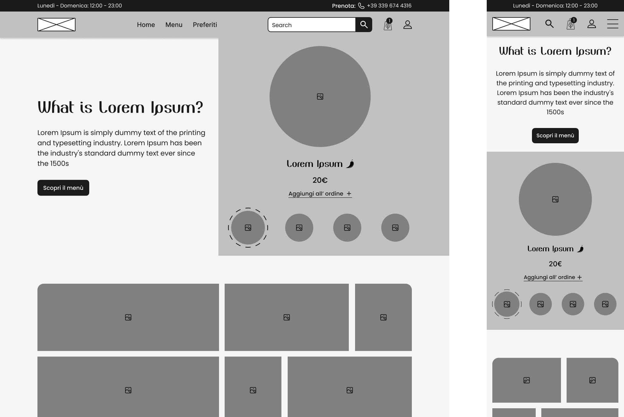Anteptrima del wireframe della Homepage del sito di Tanduri.