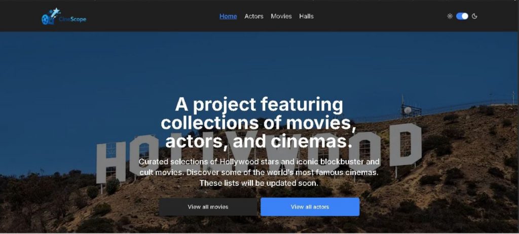 Homepage del progetto CineScope