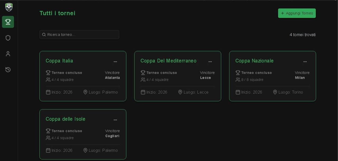 HomePage del progetto Tournament Manager