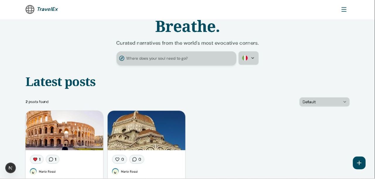 HomePage del progetto Travelex
